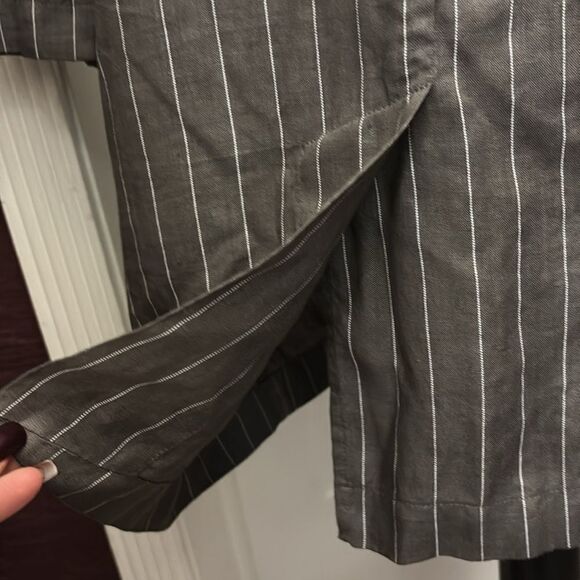 120% lino Striped Gray open front linen Cardigan, L - Picture 9 of 12